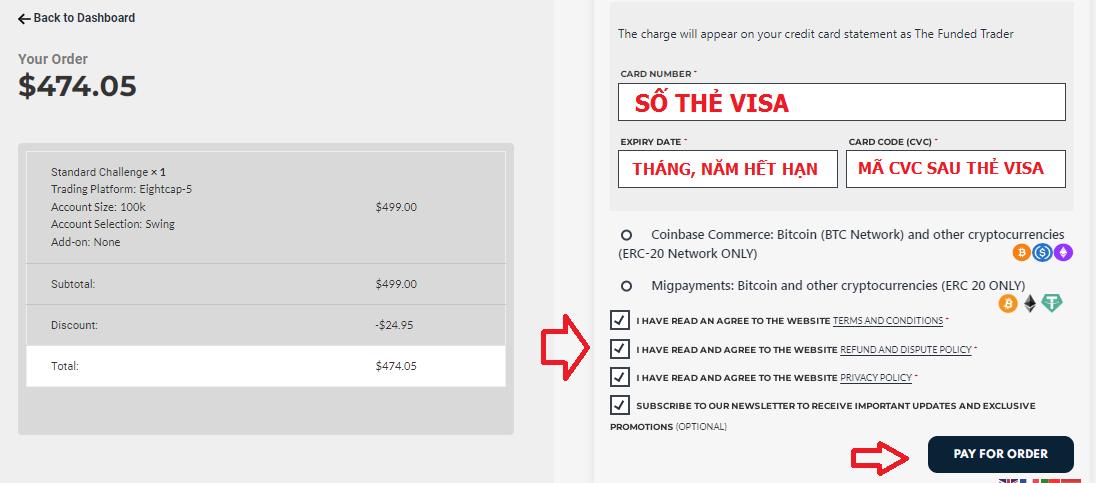 Đăng ký tài khoản quỹ TFT bằng thẻ Visa