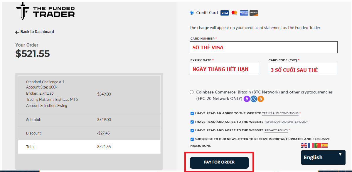 Hướng Dẫn đăng ký quỹ TFT bằng Thẻ Visa