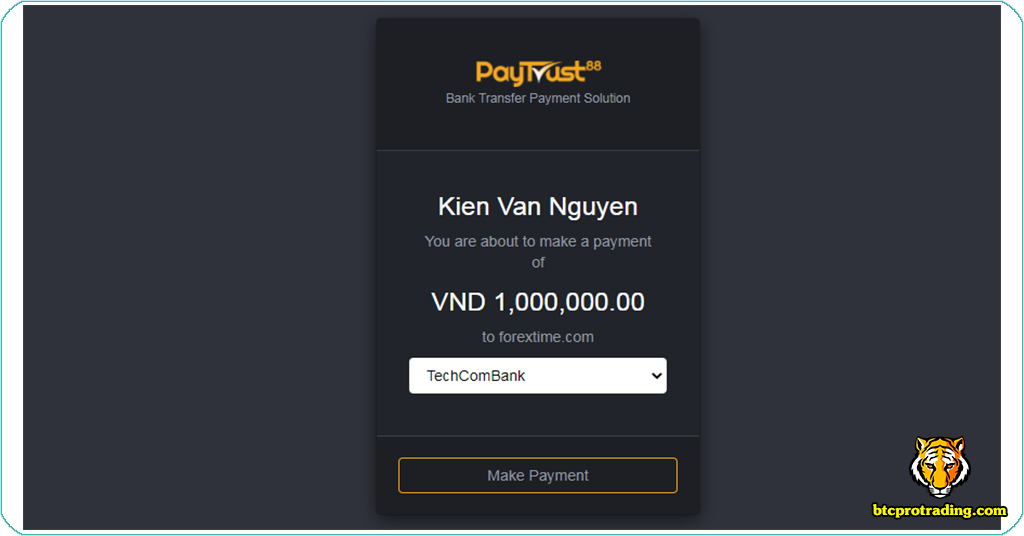 nạp tiền vào FXTM qua internet banking