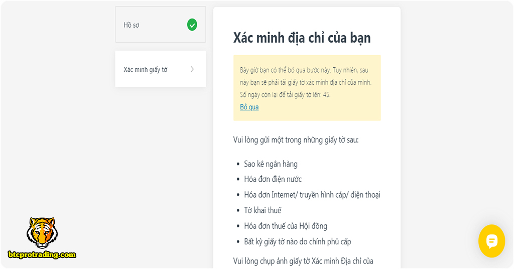 xác minh địa chỉ exness